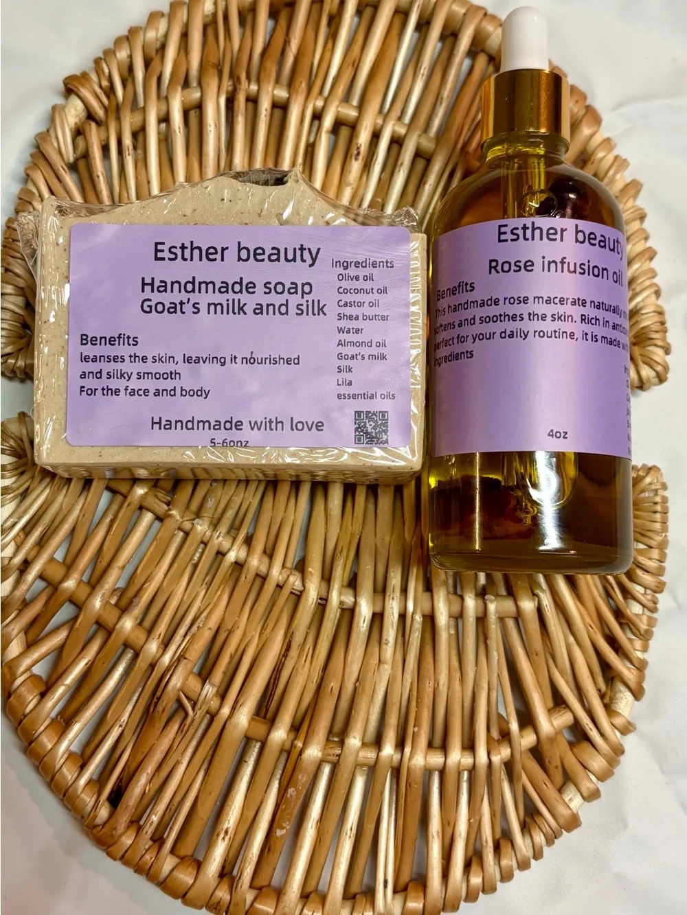 Rose Infusion Oil & Goat’s Milk Handmade Soap Set - Lilac